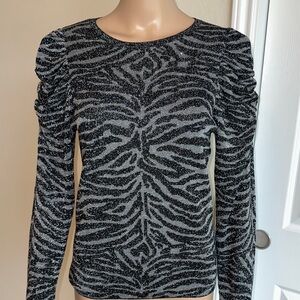 NWT Express Black and Gray Zebra Print Blouse Zs M.